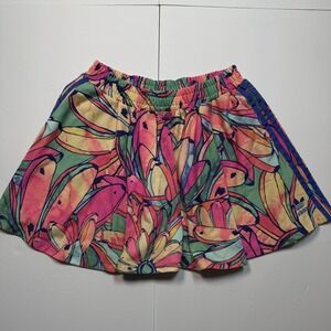 Adidas Original Flared Skirt Women Small Multicolor Trefoil Floral Elastic Waist